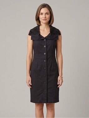 April Cornell Sz S Charcoal Grey Embroidered Collar Cotton Button Front Dress